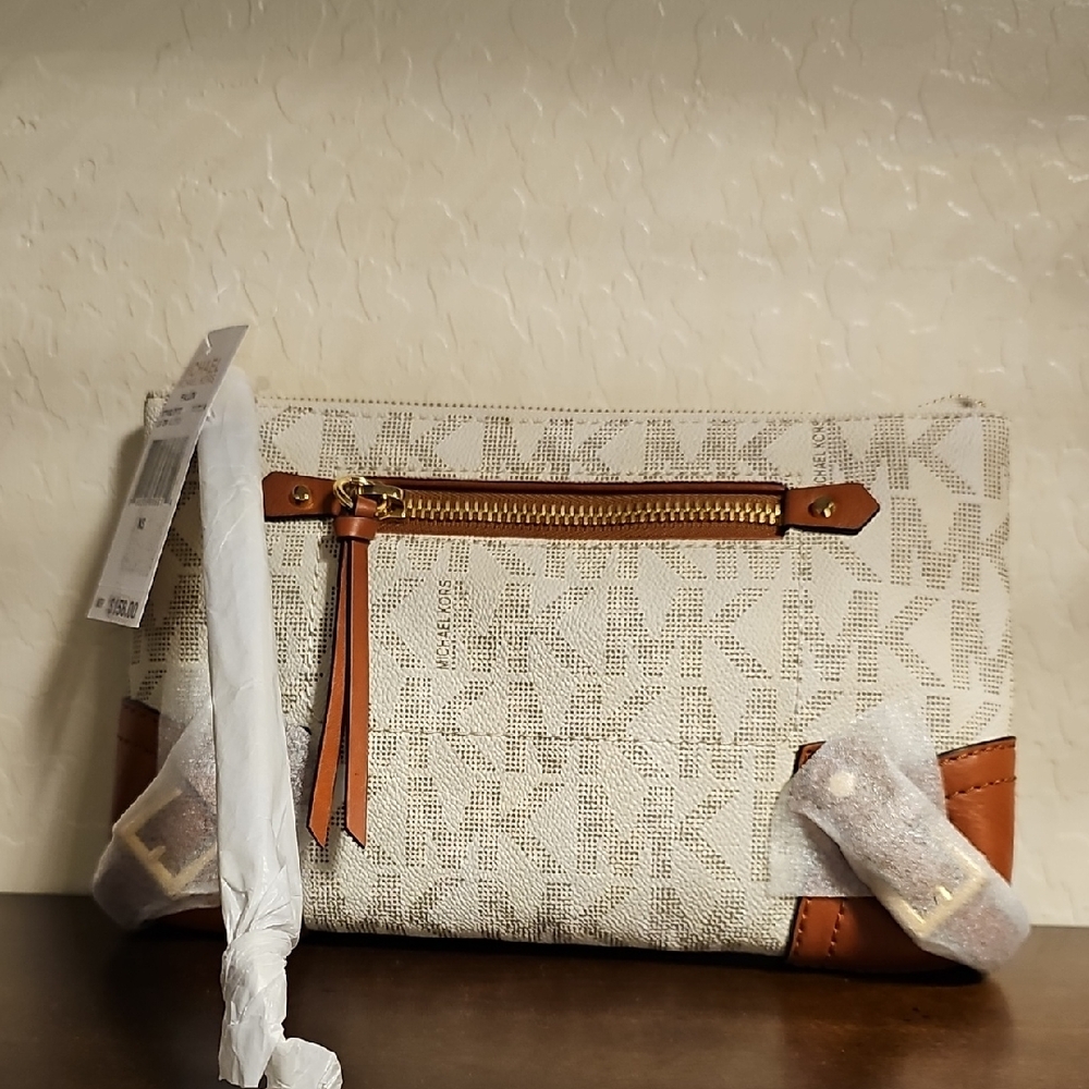 Michael Kors Fallon Beige and Brown Clutch